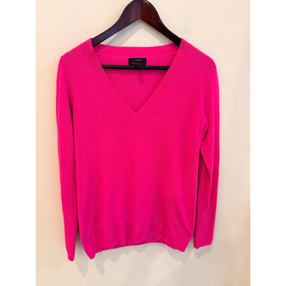 J.Crew Italian Cashmere V-Neck Sweater Hot Pink Neon Hibiscus Medium NWOT